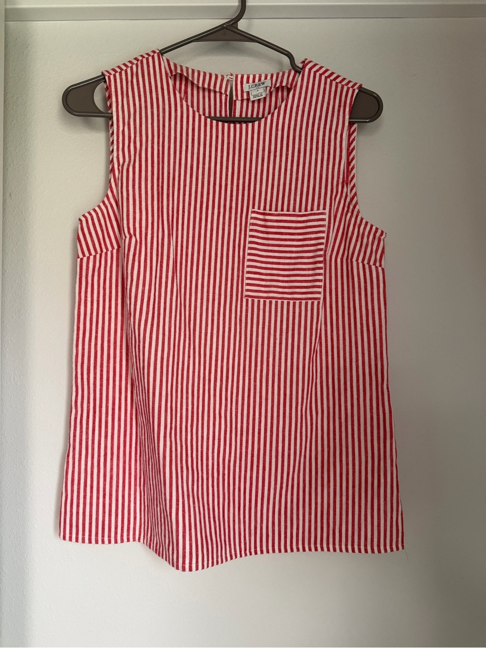J. Crew Dark Pink and White Striped Sleeveless Pocket Tank